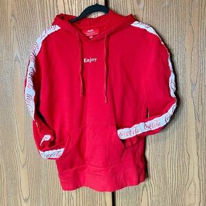 MENS PACSUN COCA COLA PULLOVER HOODIE SIZE S RED & WHITE LOGO SLEEVES